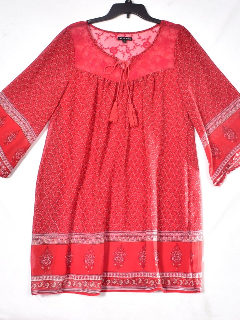 As U Wish Prairie Floral Red Tunic Blouse Women's Large